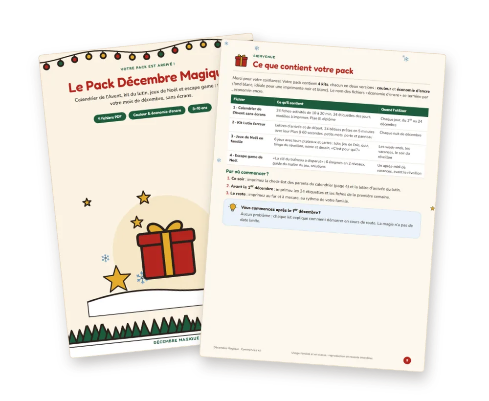 Le guide Commencez ici du Pack Décembre Magique